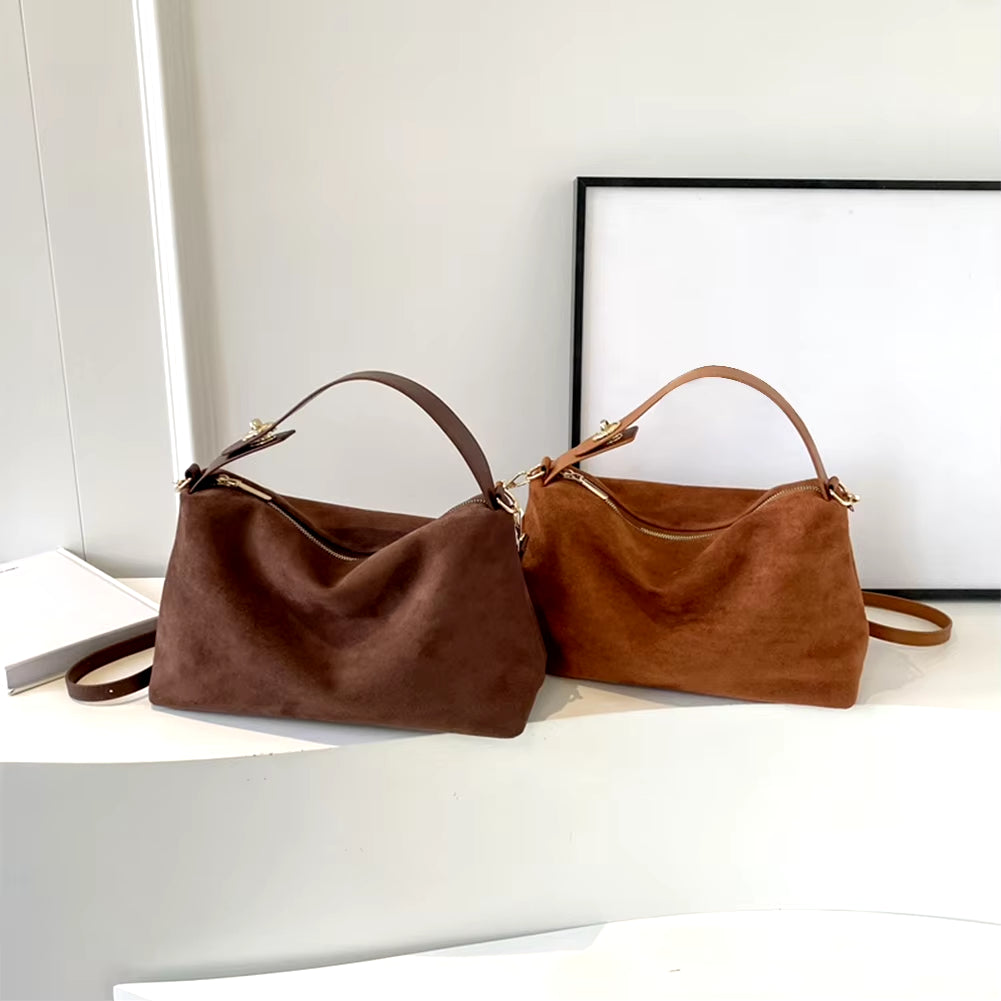 Women Suede Shoulder Bag with Inner Pocket Crossbody Bag Adjustable Strap Hobo Purse Zipper Hand Bags Casual Commuter Bag