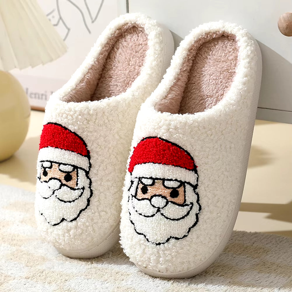 Christmas Slippers Female Home Fluffy Flip Flops Winter Women Girls Indoor Cute Deer Gingerbread Man Warm House Plush Shoes