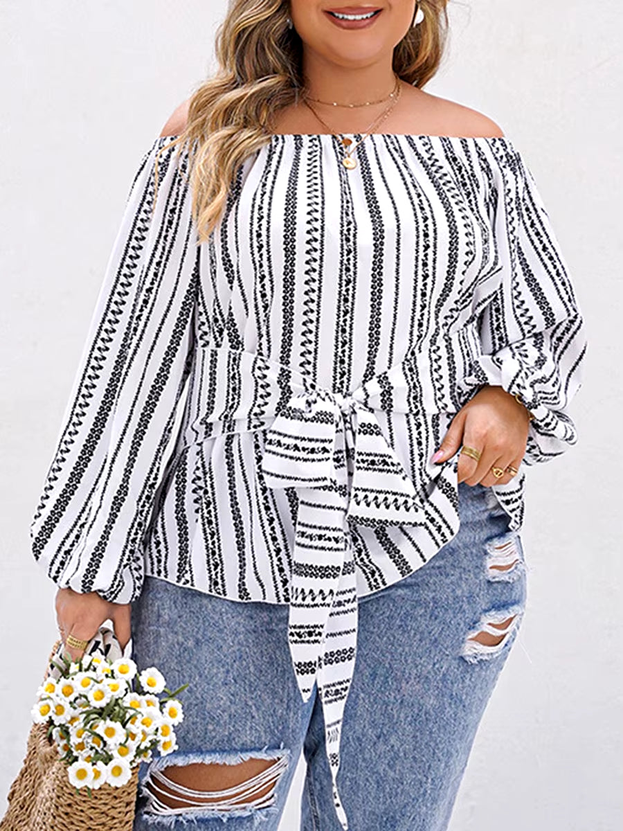 Women plus Size Shirts Floral Print Long Sleeve V-Neck Fashion Blouses Spring Fall Casual Ruffle Tops off Shoulder Trendy Style