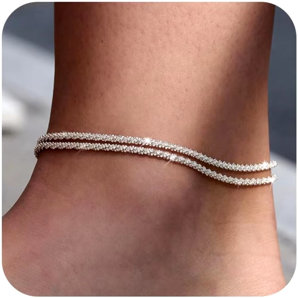 Women'S Sterling Silver Anklets: Adjustable Women'S Anklet Set, Stackable Beaded Cuban Chain Anklets, Beach Jewelry for Women