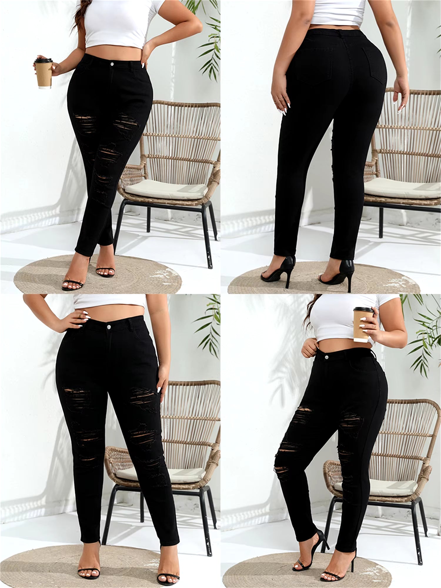 Women S plus Size Distressed Jeans High Waisted Ripped Denim Pants Stretchy Skinny Leggings for Work or Night Out