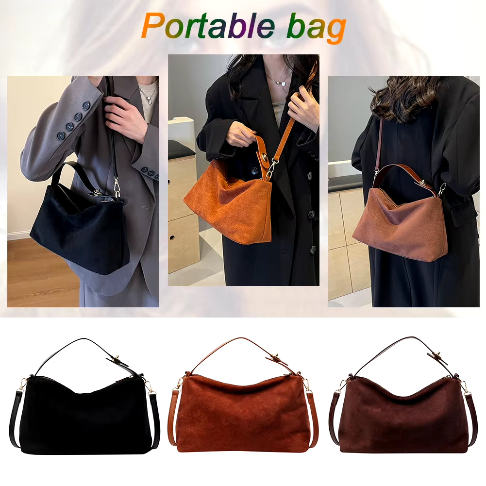 Women Suede Shoulder Bag with Inner Pocket Crossbody Bag Adjustable Strap Hobo Purse Zipper Hand Bags Casual Commuter Bag