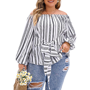 Women plus Size Shirts Floral Print Long Sleeve V-Neck Fashion Blouses Spring Fall Casual Ruffle Tops off Shoulder Trendy Style