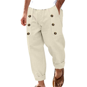 Men S Stylish Cargo Jogger Pants with Adjustable Drawstring Waistband and Decorative Buttons Featuring Multiple Pockets For