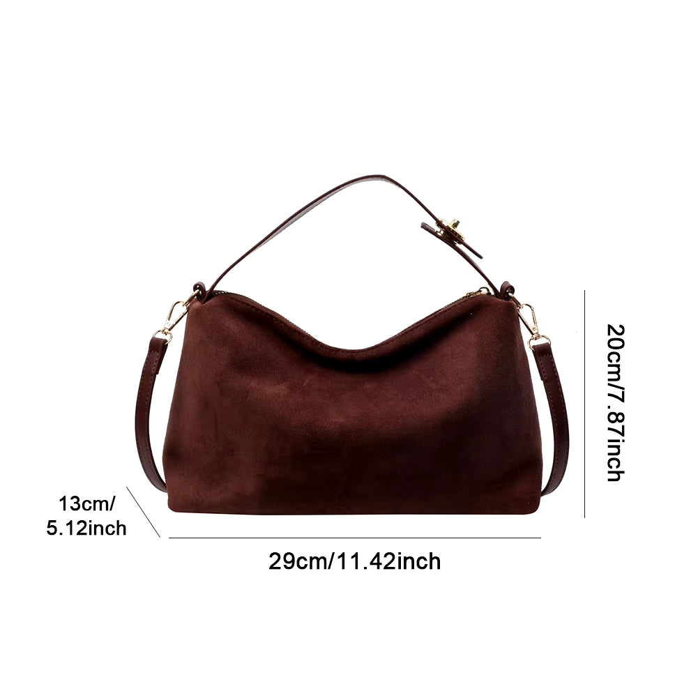 Women Suede Shoulder Bag with Inner Pocket Crossbody Bag Adjustable Strap Hobo Purse Zipper Hand Bags Casual Commuter Bag