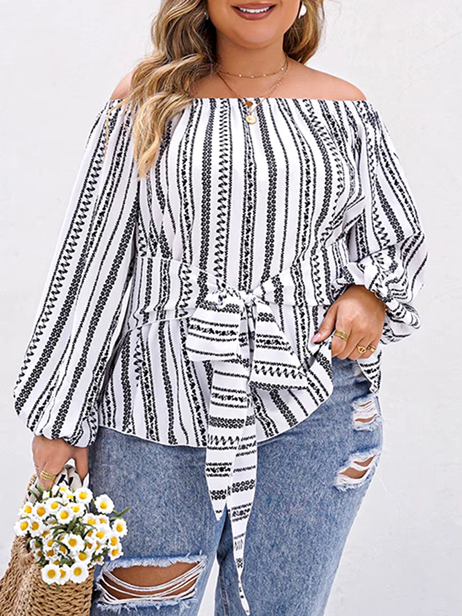 Women plus Size Shirts Floral Print Long Sleeve V-Neck Fashion Blouses Spring Fall Casual Ruffle Tops off Shoulder Trendy Style