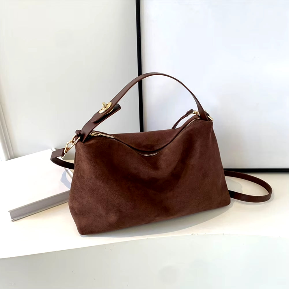 Women Suede Shoulder Bag with Inner Pocket Crossbody Bag Adjustable Strap Hobo Purse Zipper Hand Bags Casual Commuter Bag