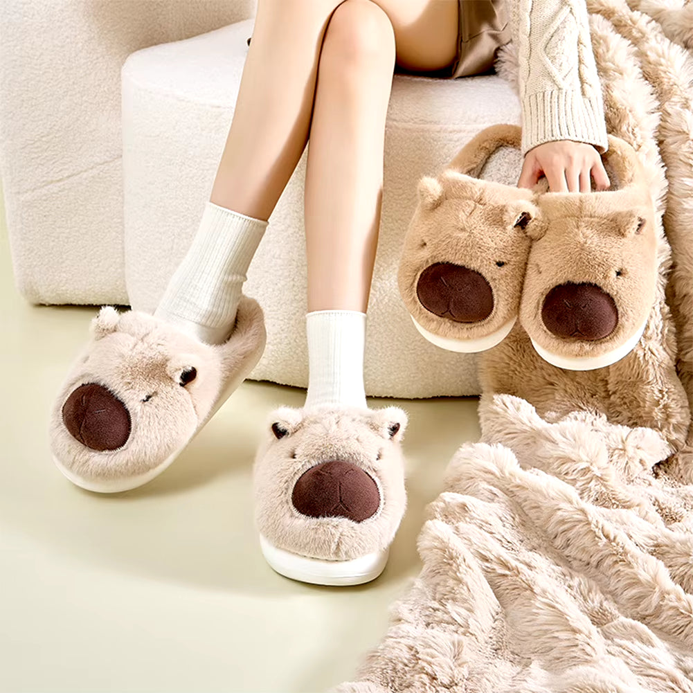 Plush Capybara Slippers Fluffy Couple Slippers Cute Furry Animal Slippers Comfortable Fuzzy Capybara Slippers for Indoor Bedroom