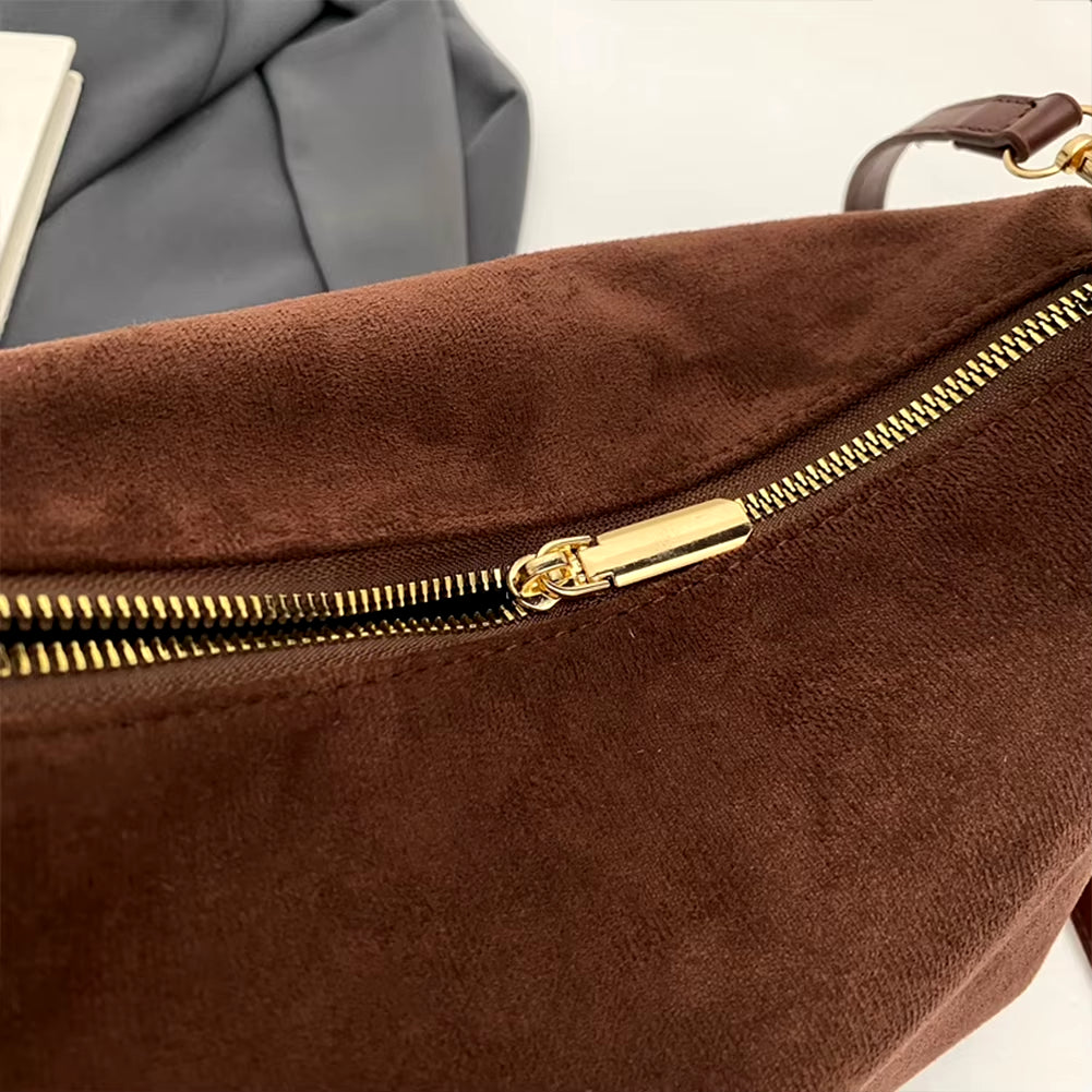 Women Suede Shoulder Bag with Inner Pocket Crossbody Bag Adjustable Strap Hobo Purse Zipper Hand Bags Casual Commuter Bag