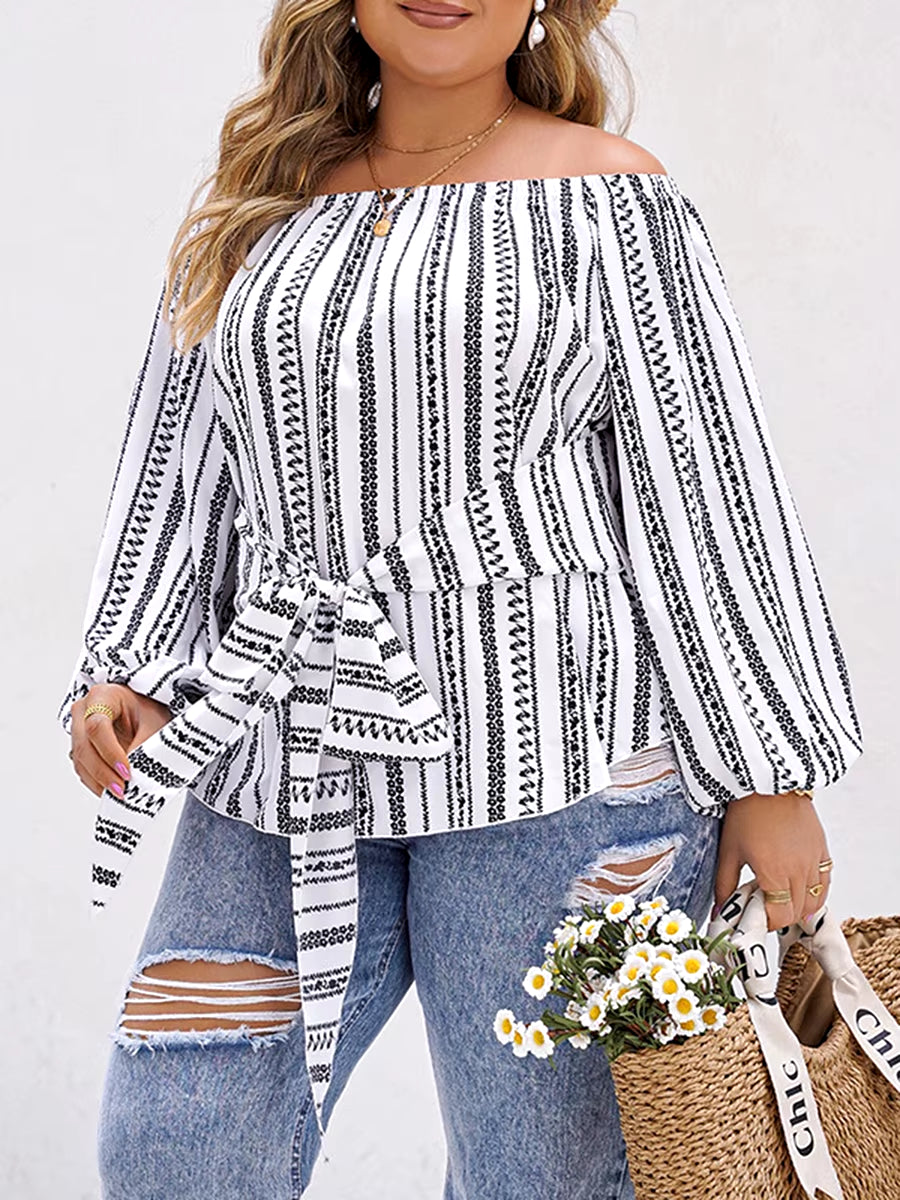 Women plus Size Shirts Floral Print Long Sleeve V-Neck Fashion Blouses Spring Fall Casual Ruffle Tops off Shoulder Trendy Style